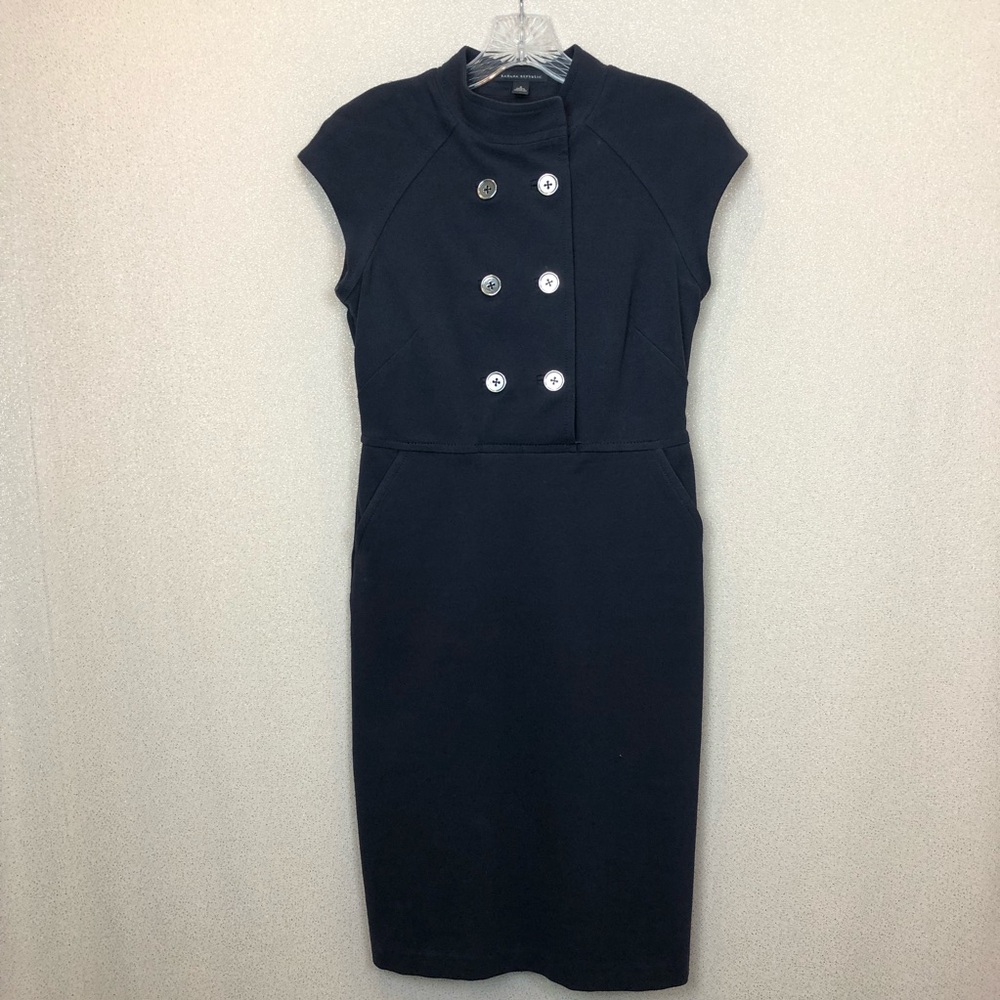 Banana Republic work dress with silver buttons.